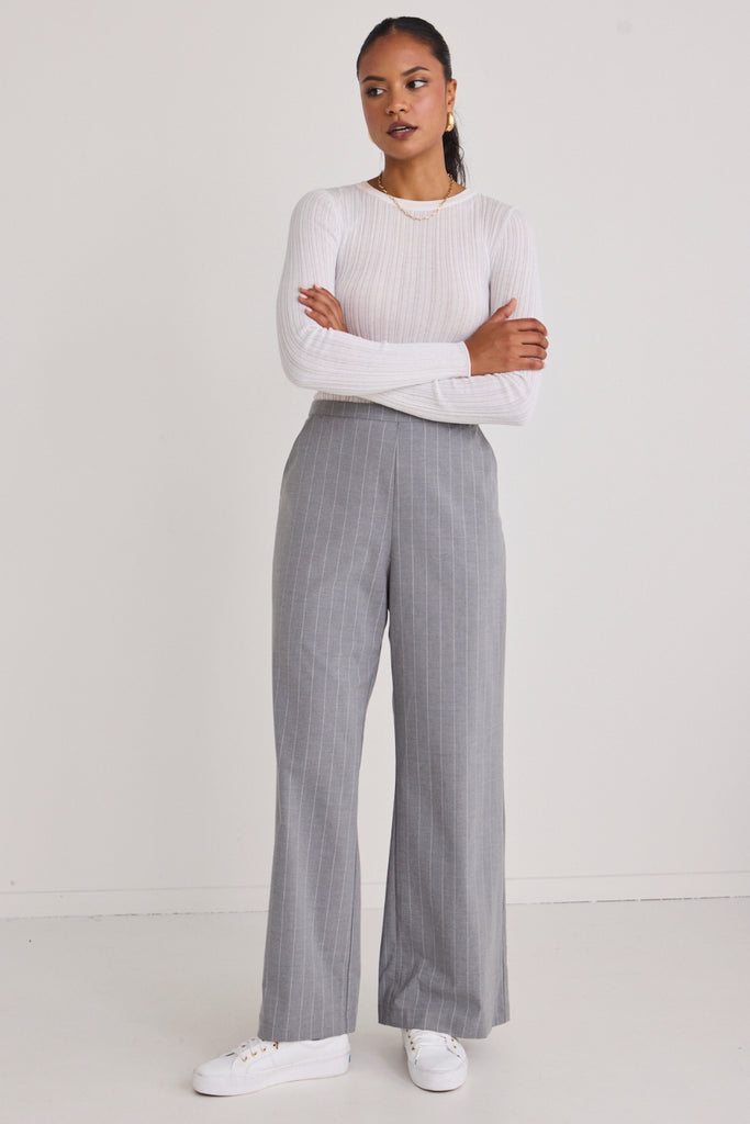 Shop Grey Stripe Wide Leg Pant Online | Flo & Frankie