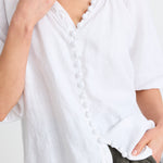 Restoration White Linen Button Front Mid Sleeve Blouse