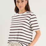 Binding Chocolate White Stripe Boxy Fit Tee