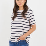 Binding Ecru Navy Stripe Boxy Fit Tee