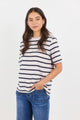 Binding Ecru Navy Stripe Boxy Fit Tee