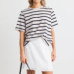 Binding Ecru Navy Stripe Boxy Fit Tee