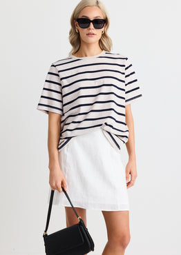 Binding Ecru Navy Stripe Boxy Fit Tee