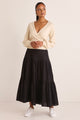 Blazing Black Tiered Linen Midi Skirt