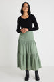 Blazing Moss Tiered Linen Midi Skirt