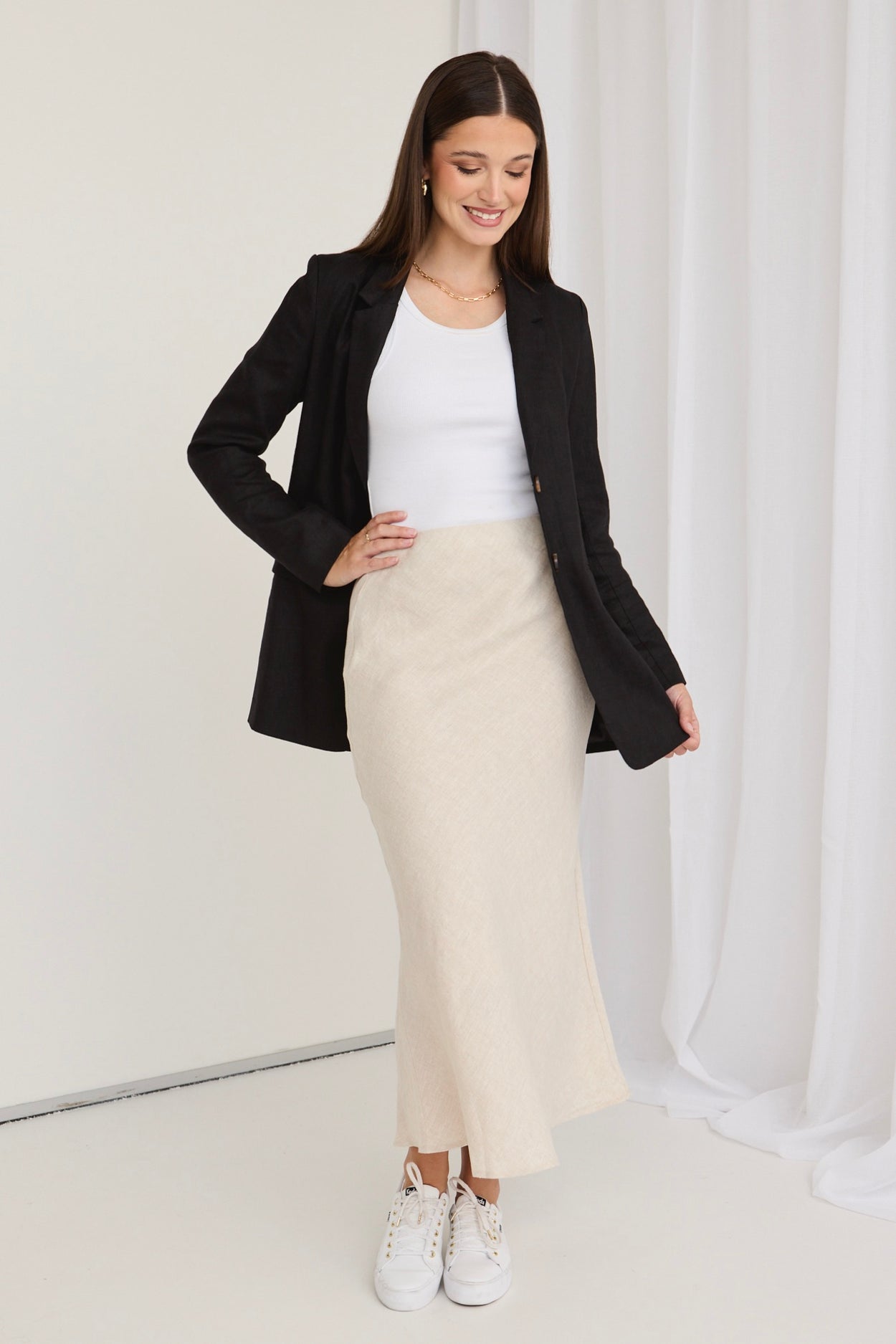 Re: Union Bliss Khaki Linen Bias Midi Skirt
