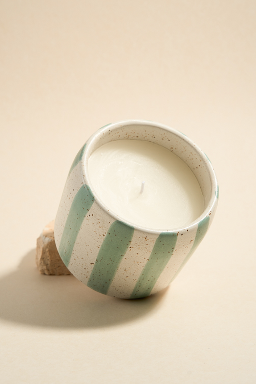 blue stripe ceramic candle