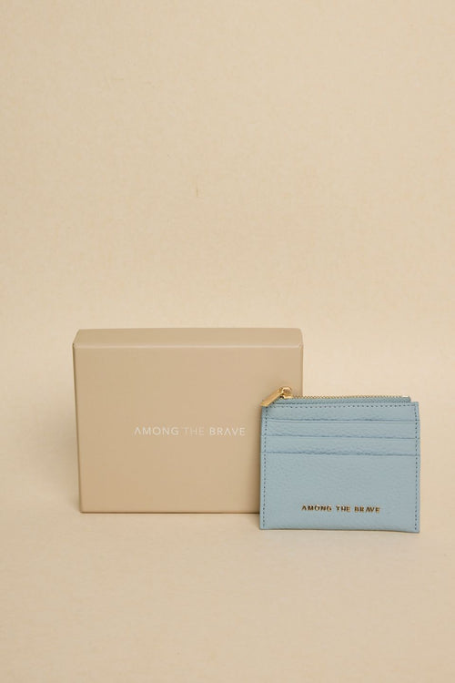 blue leather card holder