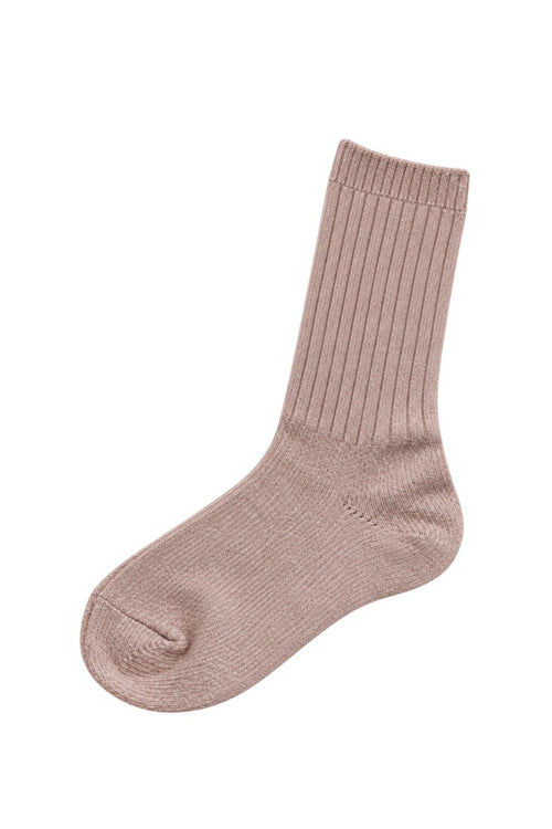 Blush pink cosy ribbed crew sock with soft plush texture and classic ribbed finish.