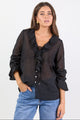 Bohemian Black Sheer Frill Front Blouse