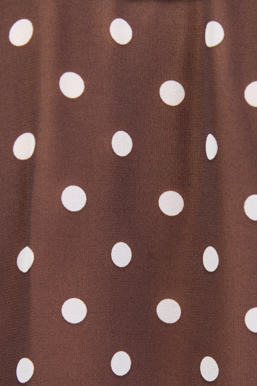 Brown fabric close-up with white polka dots