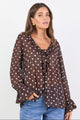 Bohemian Chocolate Polka Dot Sheer Frill Front Blouse