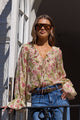 Bohemian Cream Blush Floral Sheer Frill Front Blouse