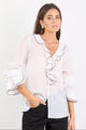 Bohemian Ivory Black Trim Sheer Frill Front Blouse
