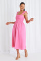 Bonbon Pink Flutter Sleeve Midi Dress