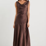 Bountiful Chocolate Satin Tie Back Bias Slip Dress