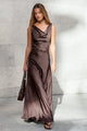 Bountiful Chocolate Satin Tie Back Bias Slip Maxi Dress