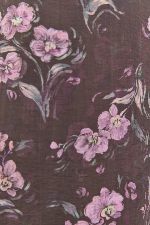 Close-up of a floral pattern with pink flowers on a dark background