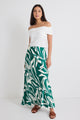 Breathe Green Zebra Satin Bias Maxi Skirt