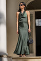 Brio Forest Satin Halter Neck Maxi Dress