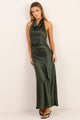 Brio Forest Satin Halter Neck Maxi Dress