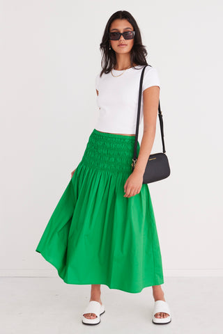 Lost Meadow Green Shirred Waist Maxi Skirt