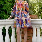 Tier-Ific Bright Multi Pattern Sway Sleeved Mini Dress
