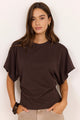 Cadence Chocolate Cotton Gathered Waist Detail Short Sleeve Tee