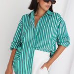 California Green Stripe Poplin Oversized Shirt WW Shirt Stories be Told   