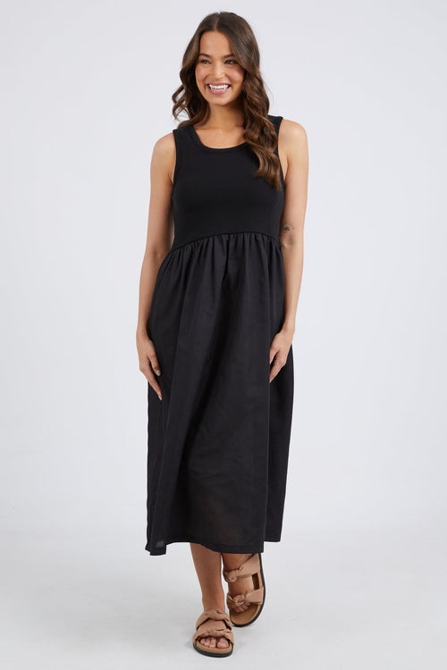 Calla Black Cotton Poplin Skirt Midi Dress WW Dress Elm   