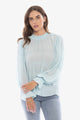 Camino Pale Blue Shirred LS High Neck Top