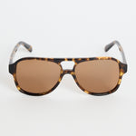 Tortoiseshell aviator sunglasses with warm brown tinted lenses, photographed on a white background.