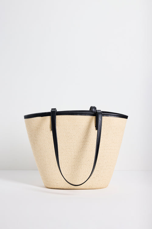 The Capri natural straw black trim tote bag