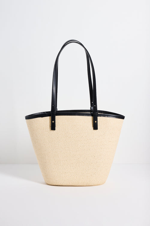 The Capri natural straw black trim tote bag