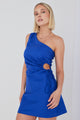 Capri Cobalt Linen Blend One Shoulder Mini Dress