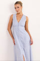 Cardinal Blue Mini Gingham Sleeveless Button Front Maxi Dress
