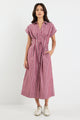Carriage Burgundy Stripe Sleeveless Pintuck Midi Shirt Dress