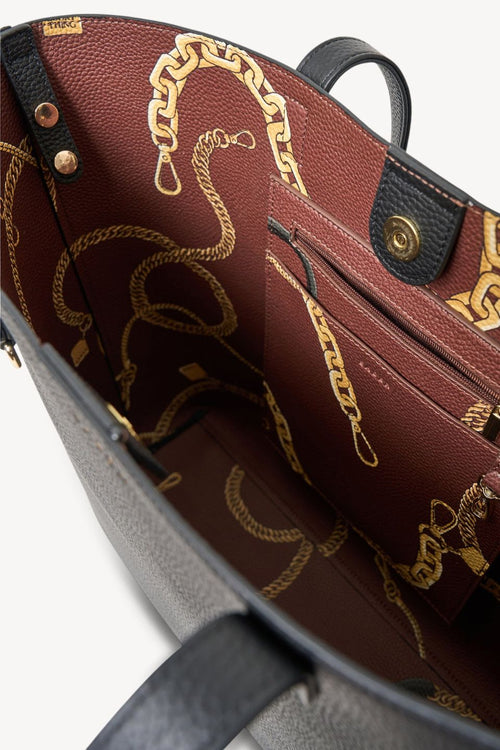 Black tote bag on a white background