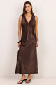 Castle Chocolate Satin Lace Trim Maxi Dress