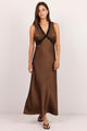 Castle Chocolate Polka Dot Satin Lace Trim Maxi Dress