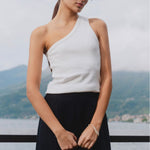 Celestial Ivory Rib One Shoulder Tank