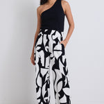 Metropolitan Black White Cutout Print Wide Leg Pants