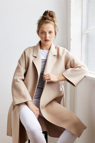 Celine Beige 100% Merino Wool Longline Coat