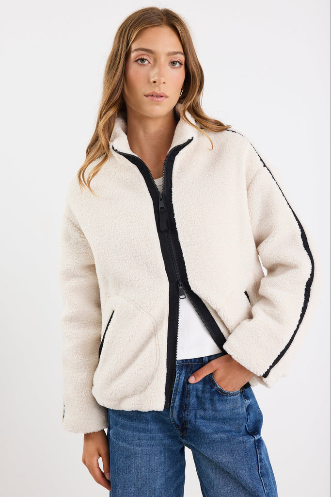 Floppa Jacket Chalet Taupe Sherpa Collared Jacket | Flo & Frankie