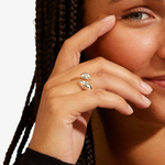 model wearing silver adjustable ring