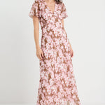 Chariot Blush Chocolate Floral Bias Flared Maxi Dress