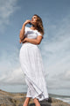 Charming White Cotton Shirred Tiered Maxi Skirt