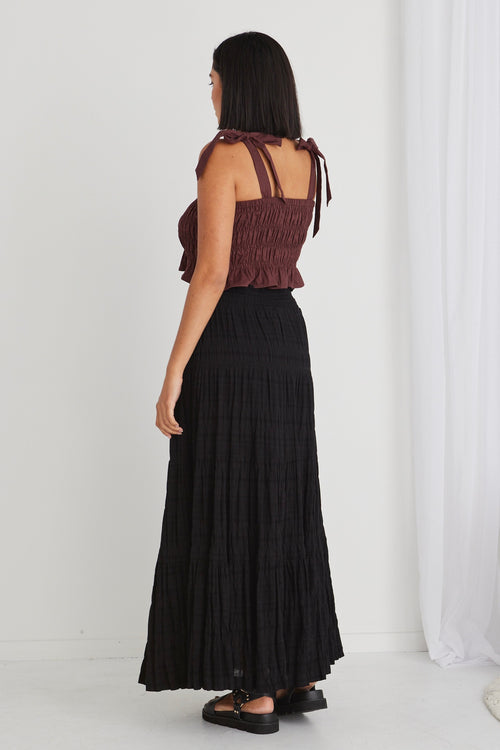 Charming Black Shirred Cotton Tiered Maxi Skirt WW Skirt Ivy + Jack   