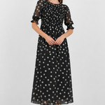 Showcase Black Polka Dot Georgette Puff Sleeve Maxi Dress