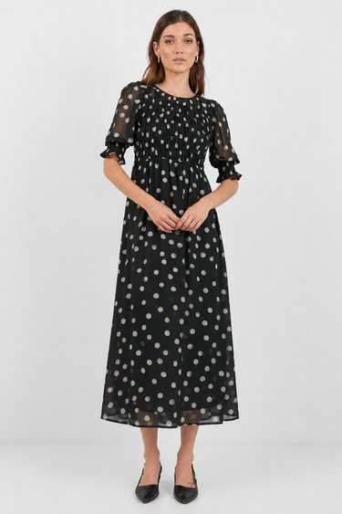 Showcase Black Polka Dot Georgette Puff Sleeve Maxi Dress